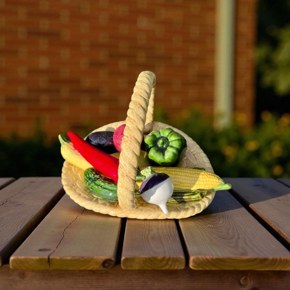 Vintage Ceramic Vegetable Basket Decor Centerpiece